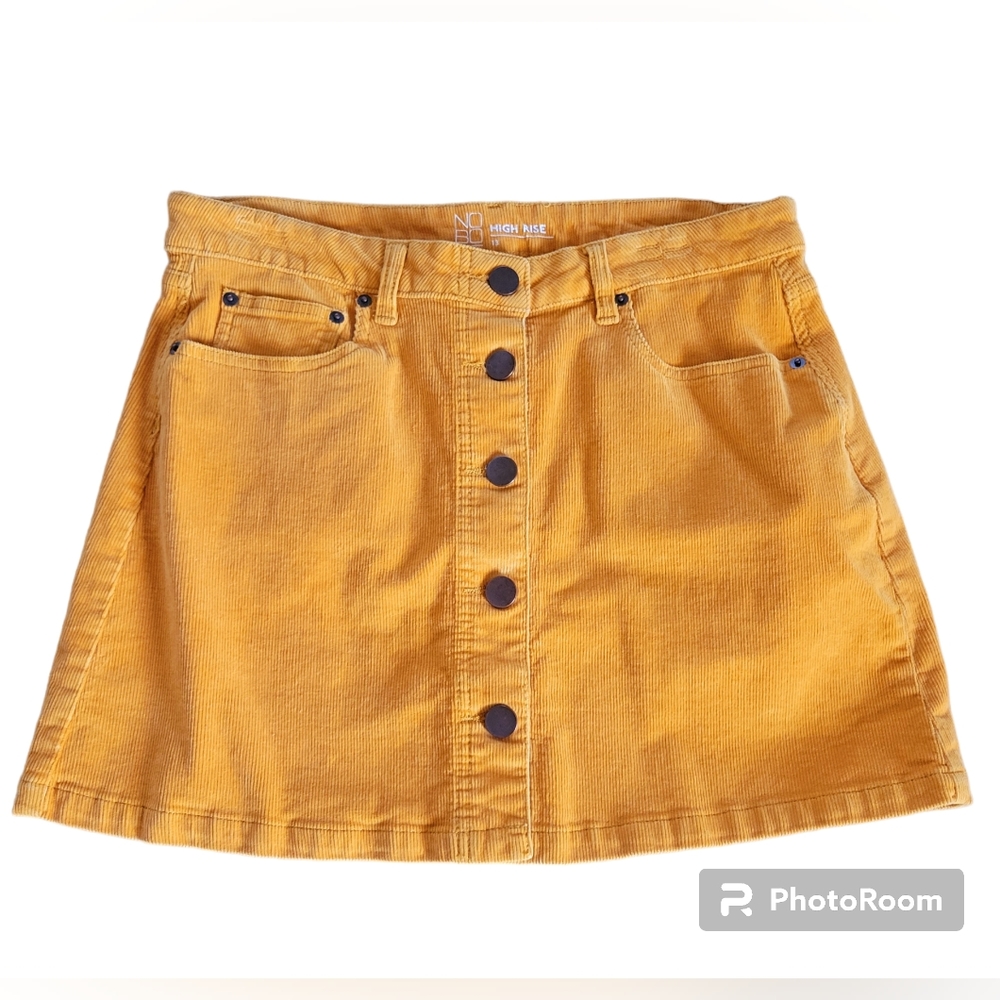 No Boundaries Pumpkin Corduroy Button-Front Mini Skirt